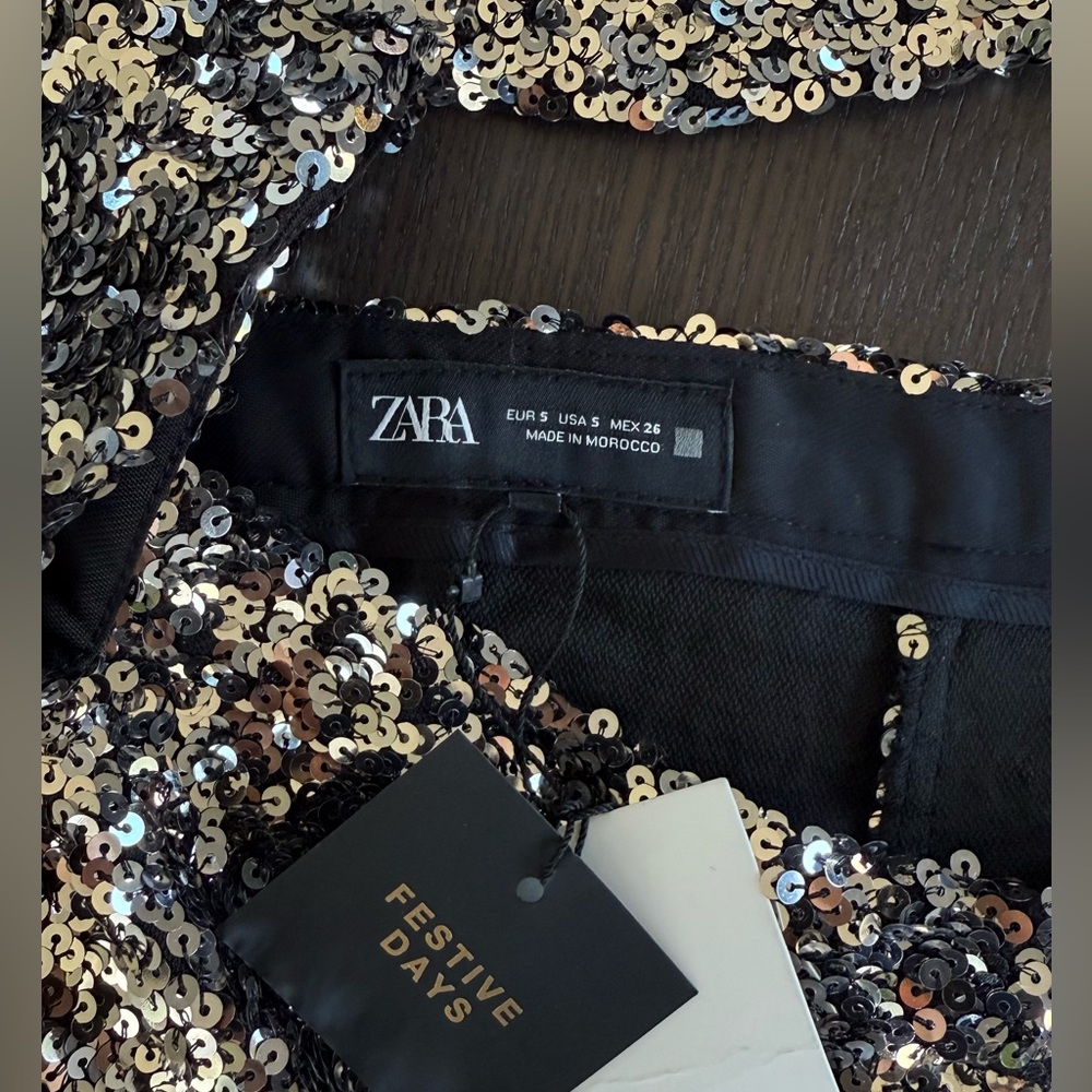 Zara Festive Sequin Jacket and Shorts in Silver and Black - Picture 3 of 16